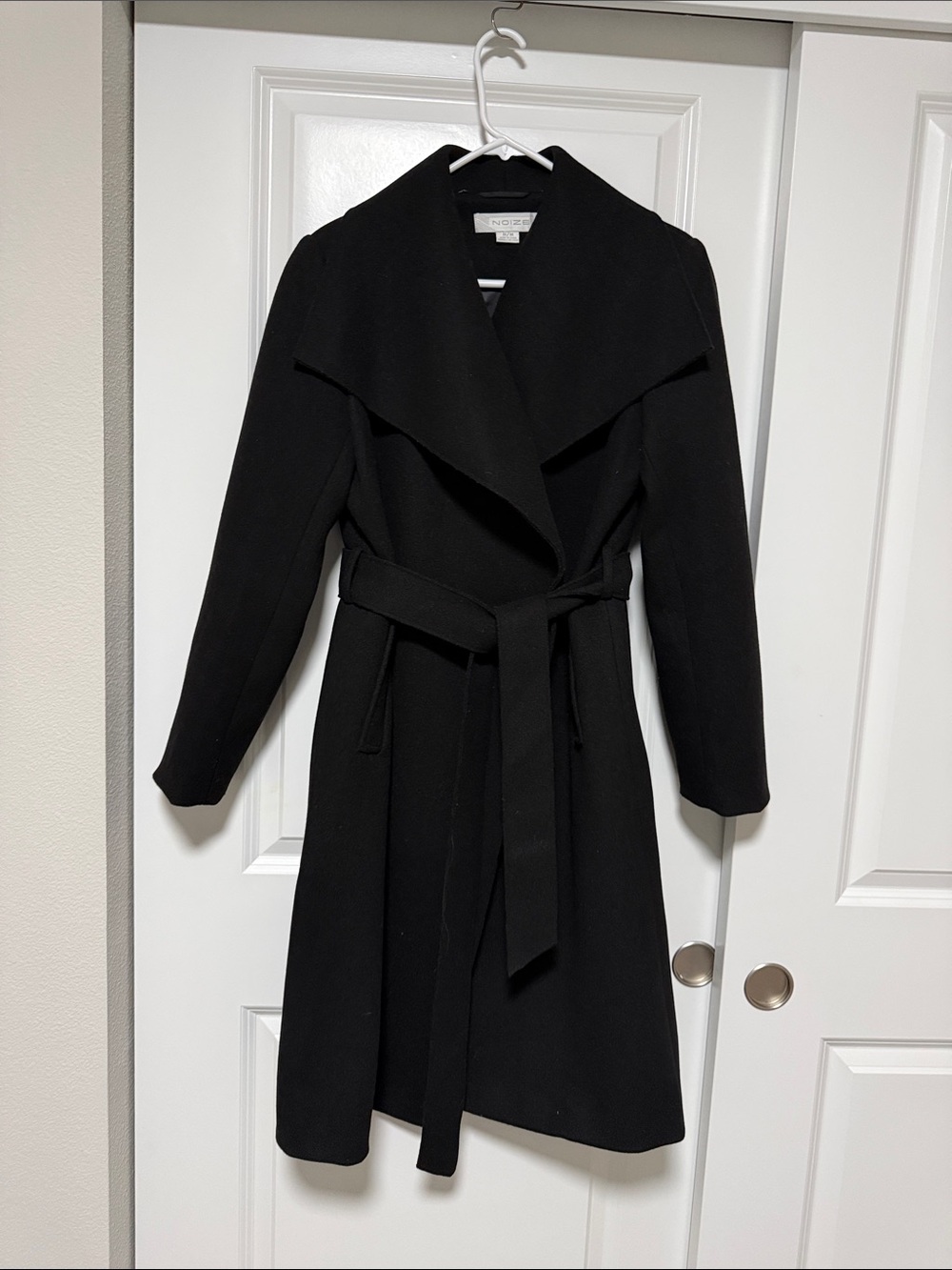 Noize Wrap Trench Coat Black Draped Collar Belted Vegan